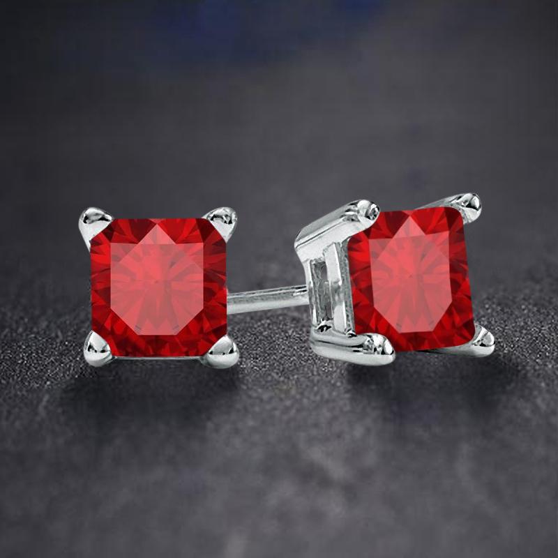 PALAZO Red CZ Earring featuring a square princess cut design with sparkling cubic zirconia, elegantly displayed in a poly bag.